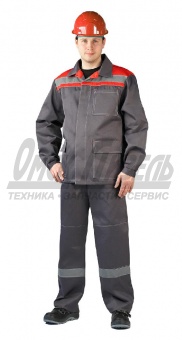 Костюм "УДАРНИК" курт/брю т. серый/красный (44-46, 182-188) КОС317-303
