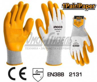 Перчатки текстурированные с латексным покрытием XL INGCO HGVL08-XL INDUSTRIAL (12) 