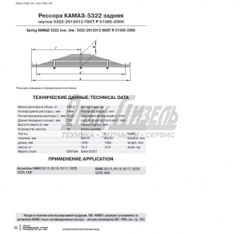 Рессора КАМАЗ задн 16л-1464мм -65115,13т., 5322-2912012