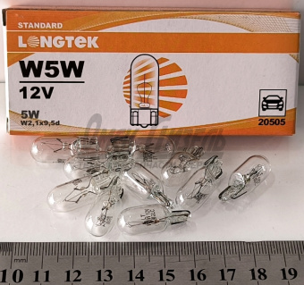 Лампа 12В 5Вт (б/цок) W5W(T10) W2,1x9,5d Standard (К10) LONGTEK 12В 5Вт 20505