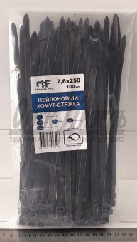 Хомут стяжка 250х7,6 (100шт) нейлон черный (упак) 